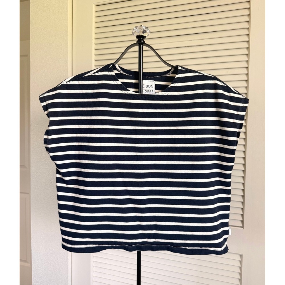 Le Bon Shoppe Striped Muscle Tee Navy Cream Boxy Cotton Crop Top M/L